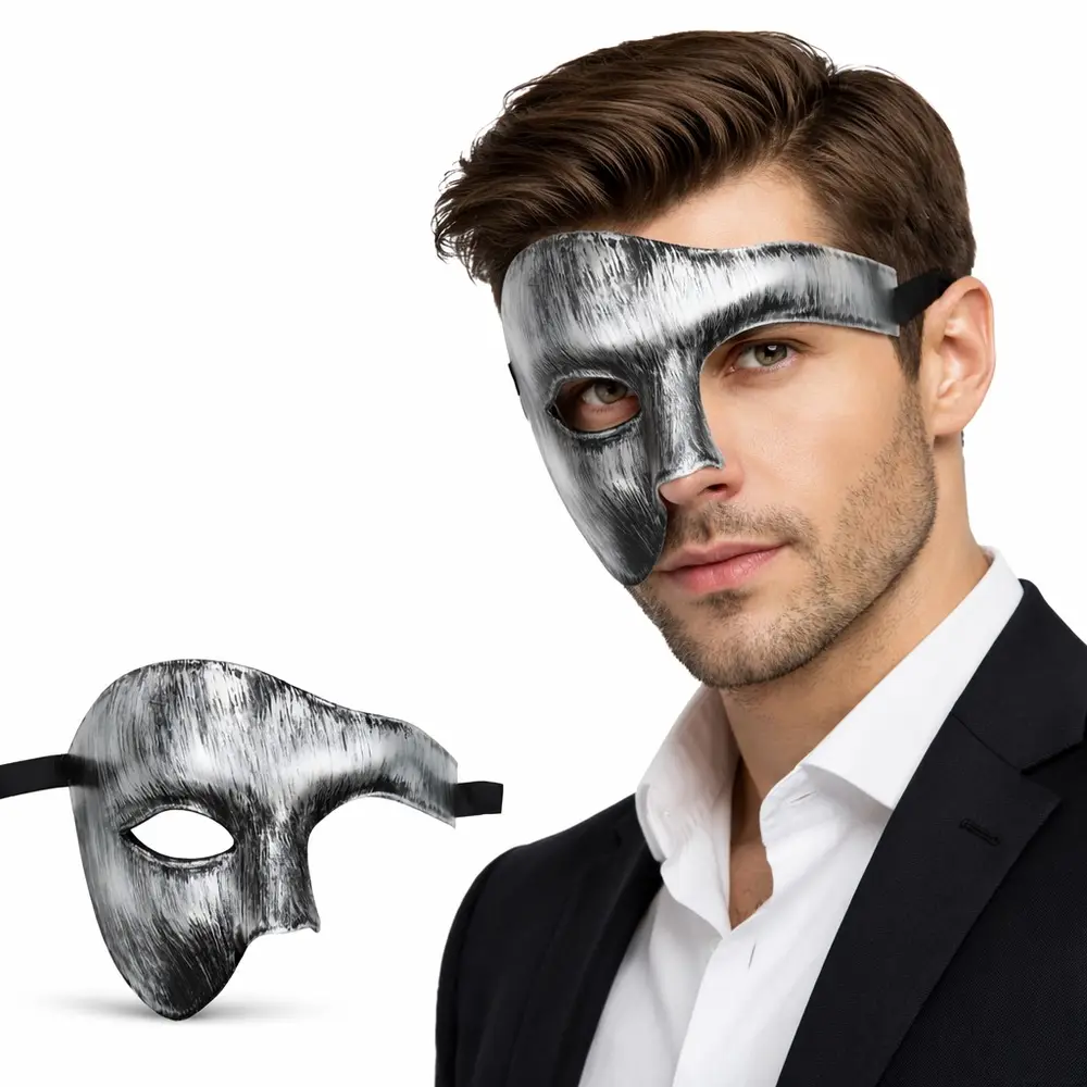 Antik Eskitme Gümüş Erkek Yarım Maske - Phantom & B Maskesi 2