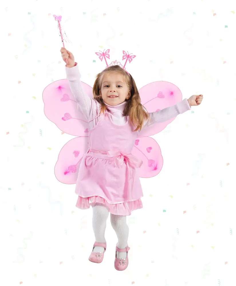 Pembe Kelebek Kız Seti – 50 cm Kelebek Kanadı, Taç ve Asa 2