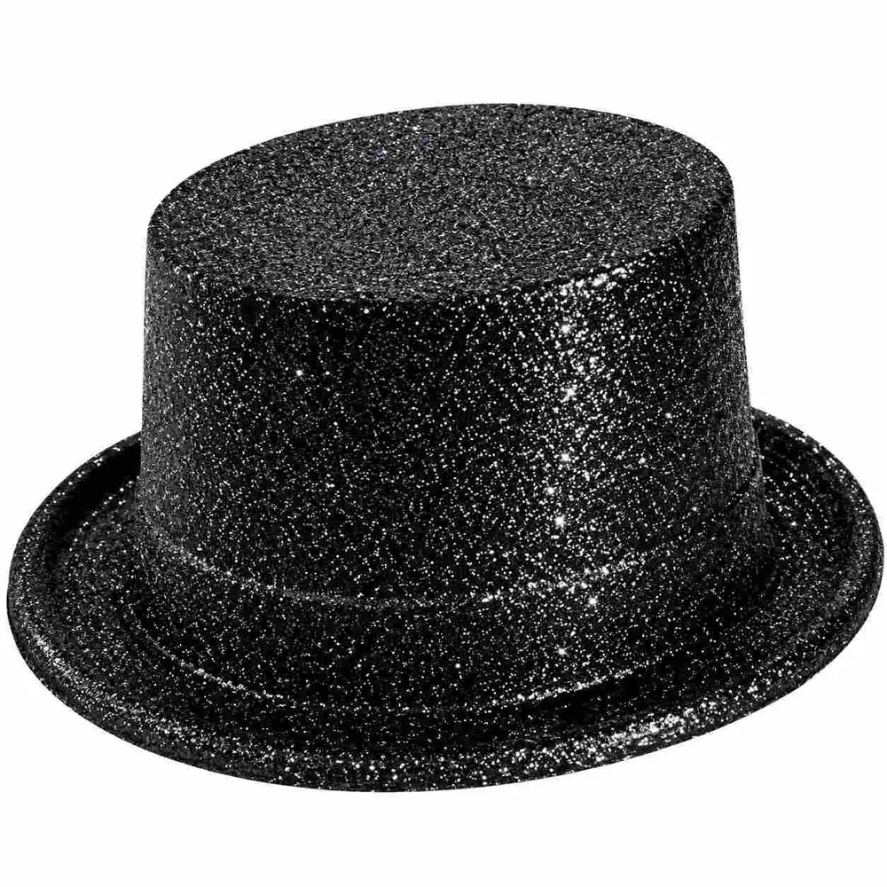 Siyah Simli Glitter Silindir Parti Şapkası