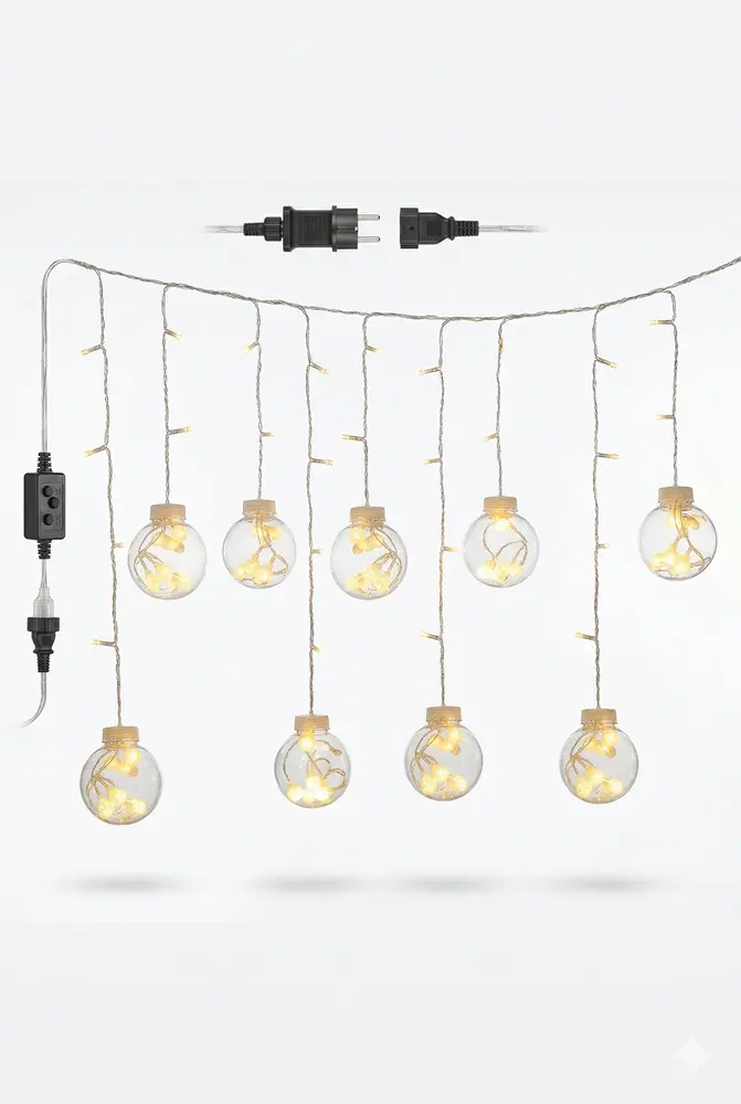 3 Metre 10 Toplu Perde LED Işık - Gün Işığı Şeffaf Dekoratif Aydınlatma - 8 Fonksiyonlu Led