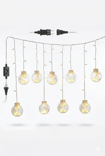 3 Metre 10 Toplu Perde LED Işık - Gün Işığı Şeffaf Dekoratif Aydınlatma - 8 Fonksiyonlu Led