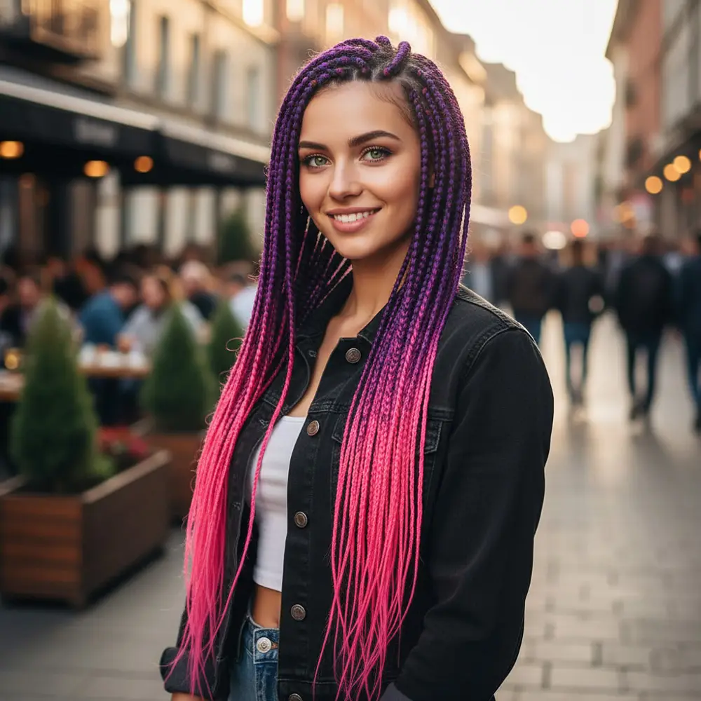 Afrika Örgüsü Ve Rasta İçin Sen Ombreli  / Mor / Neon Pembe 2