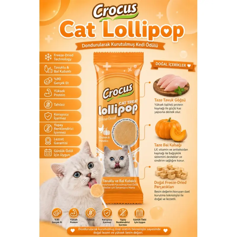 Crus Tuklu Ve Bal Kabaklı Kedi Lolipop 10 lu paket ( 10x1,4 gr ) 4