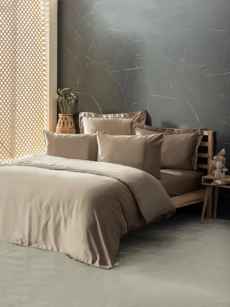 Silky İpek Çift Kişilik Nevresim Takımı Bej 2
