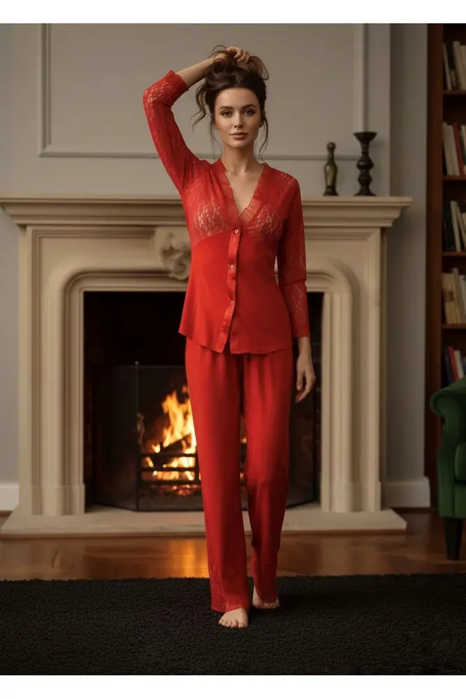 Kırmızı Penye Pijama Takımı 2