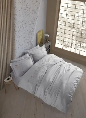 Çift Kişilik Poplin Premium Nakışlı Nevresim Diva Gri