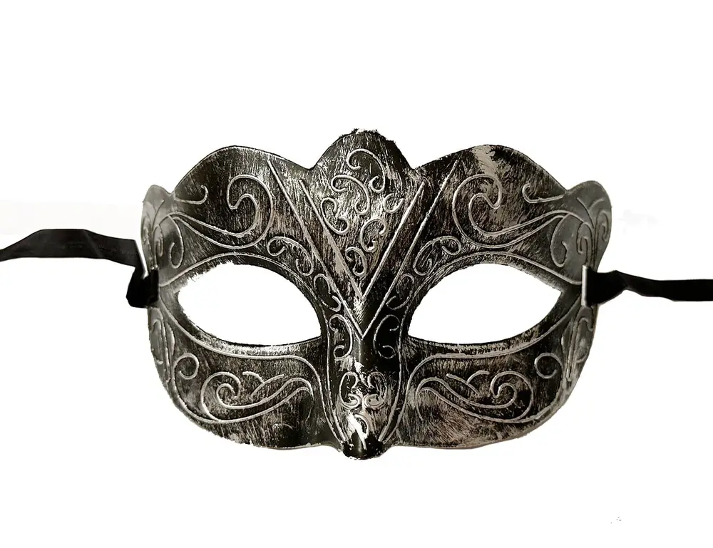 Maskeli B Antik Gri Gümüş Eskitilmiş Maske B Venedik