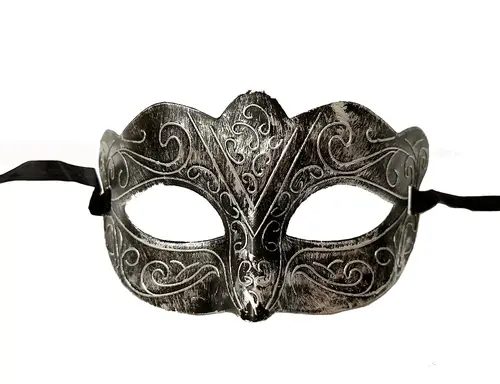 Maskeli B Antik Gri Gümüş Eskitilmiş Maske B Venedik