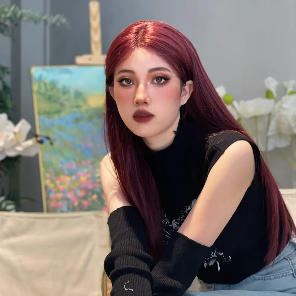 Kızıl Kahverengi Düz Tül Peruk 3