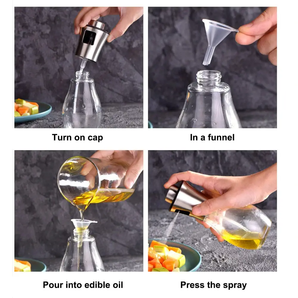 Paslanmaz Çelik Başlıklı Cam Spray Yağdanlık 4
