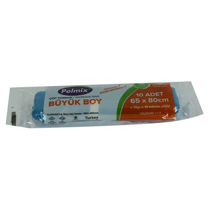 Torbası Büyük Boy 65x80Cm 70Gr 14Mikron 50Lt Mi Rulo 10 Adet