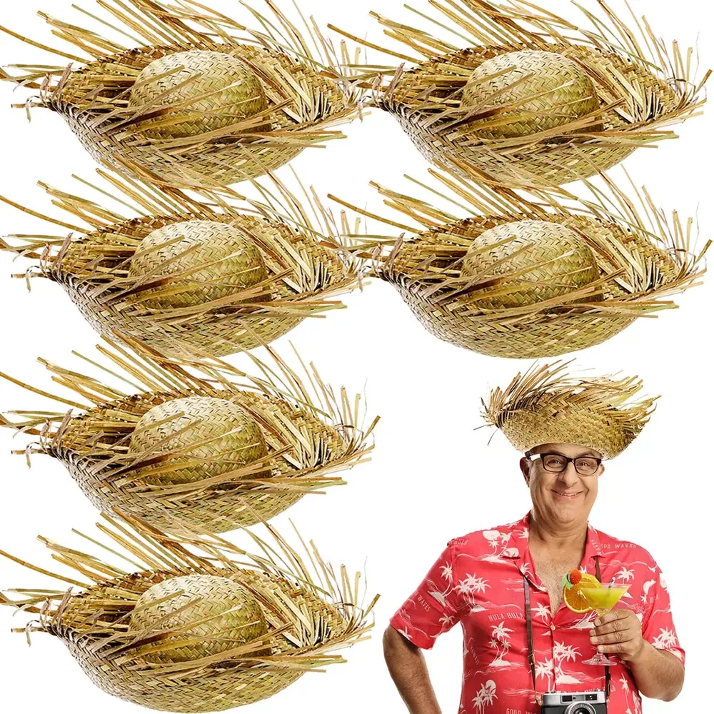 Tropikal Parti Naturel Hasır Hawaii Şapkası 13x36 cm 2