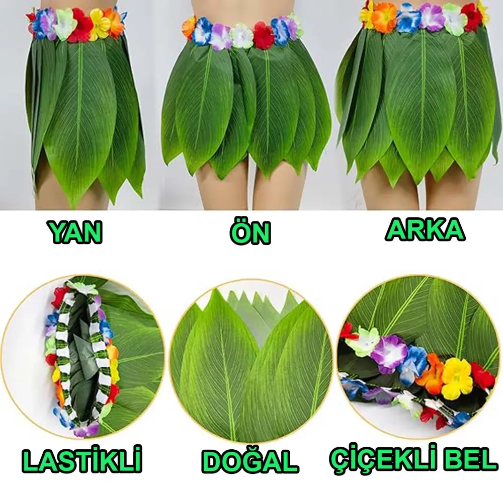 Tropikal Esintili Hawaii Yapraklı Parti Eteği Çuk Boy 2