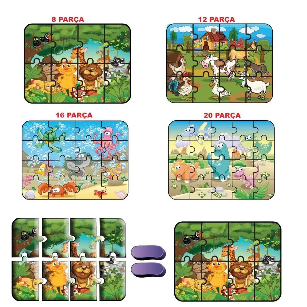 1481 DıyToy Süper Renkli 4'lü Puzzle - Hayvanlar / 8+12+16+24 Parça Puzzle 2