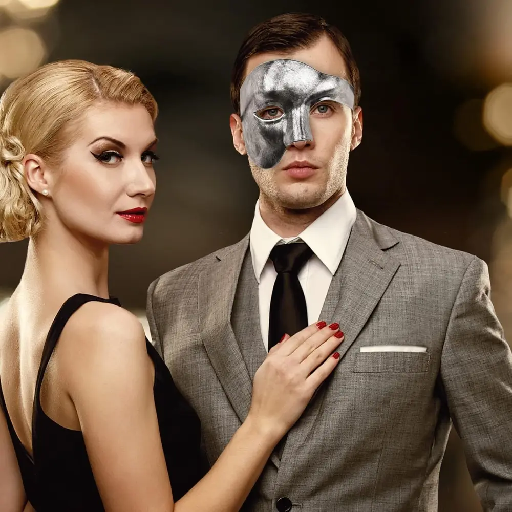 Antik Eskitme Gümüş Erkek Yarım Maske - Phantom & B Maskesi 5