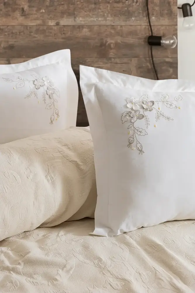 Şaheser Home Collection Yatak Örtüsü Seti Çift Kişilik Derek Bej 3