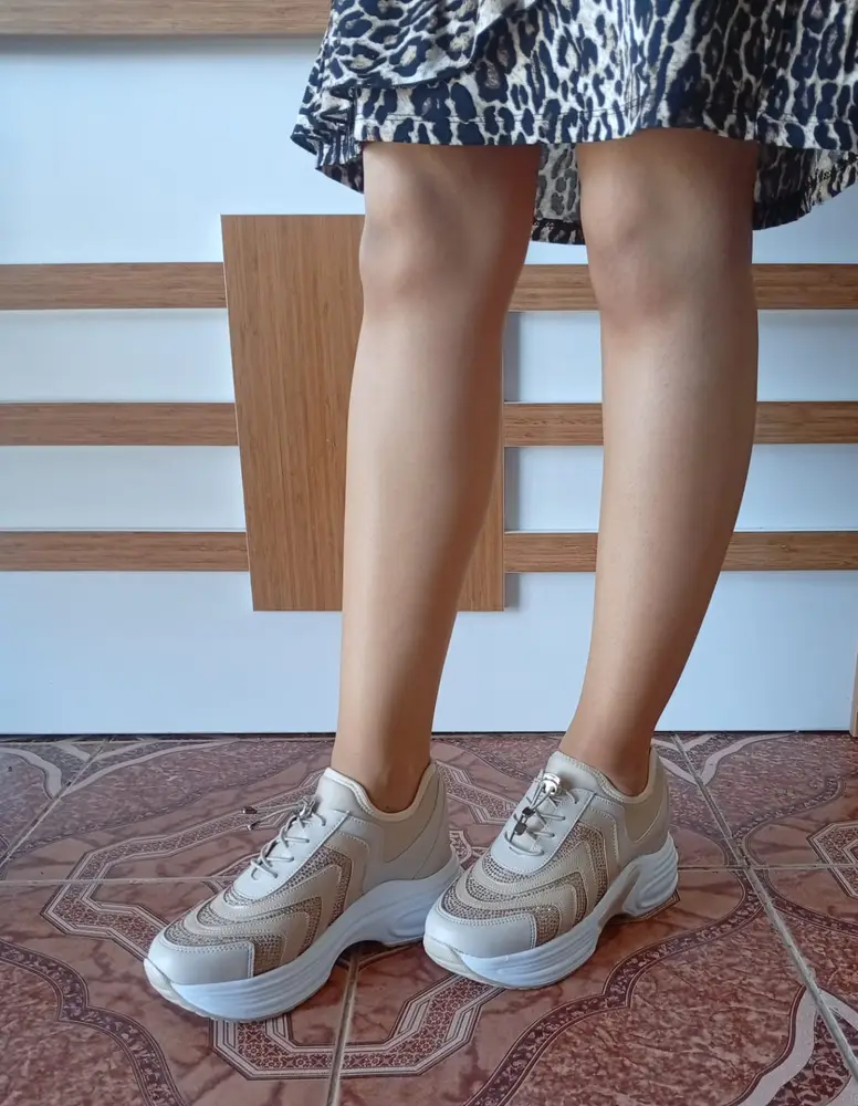 Kadın Yüksek Taban Rahat Şık Günlük Spor Ayakkabı Bej Renk 3