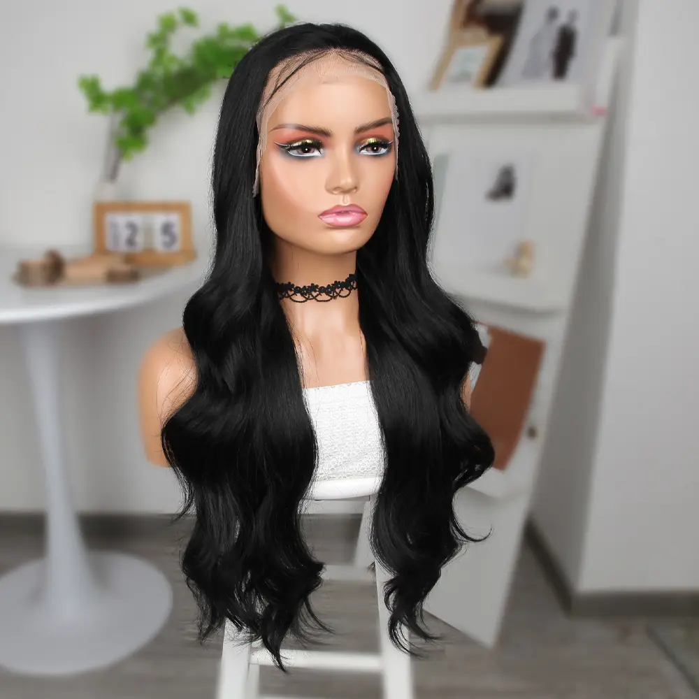 Siyah Fiber Sen Geniş Daalı Tül Peruk 3