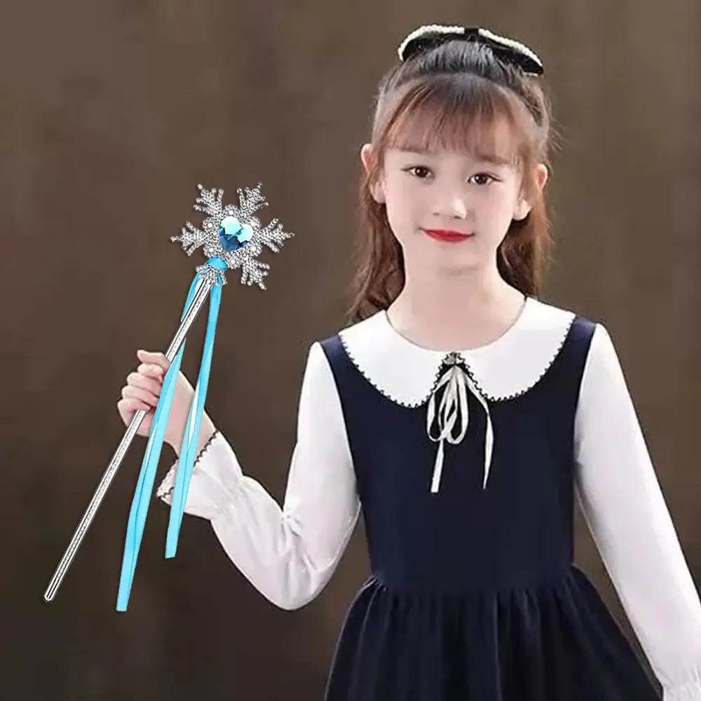 Kar Taneli Mi Kalp Taşlı Saten Kurdeleli Karlar Ülkesi Elsa Asası Sopası 34 cm 3