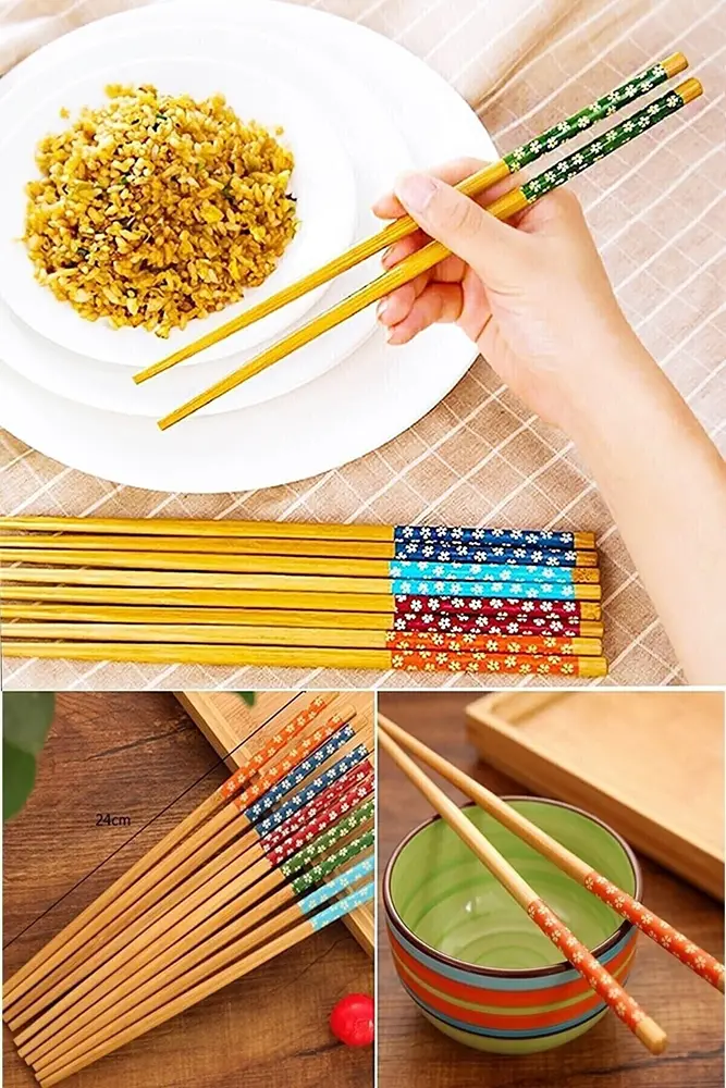 Bambu Chopstick Çubuk Yemek Çubuğu Yıkanabilir Tekrar Kullanılabilir (10 Çift- 20 Adet ) 2