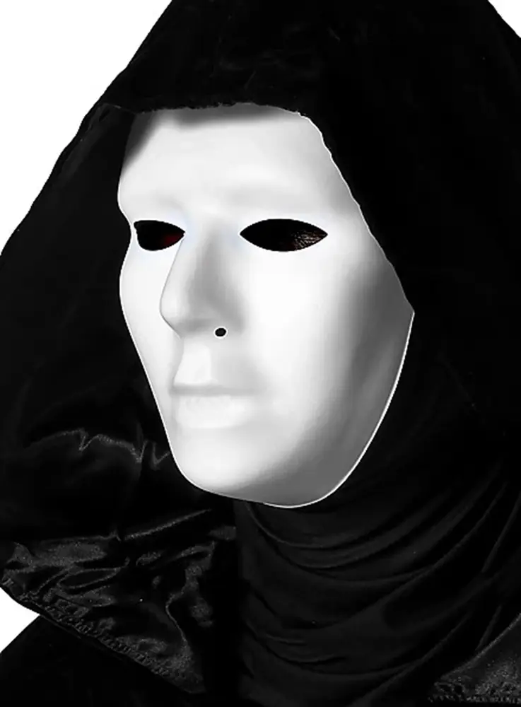 Siyah Kapüşonlu 120 cm Pelerin ve Beyaz Boyanabilir Tam Yüz Maske 3