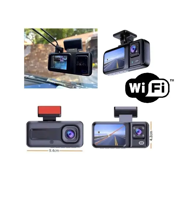 Araç Kamerası - 3 Kameralı Wifi Ön , İç ve Arka Full HD DVR Araç İçi Ekranlı Kamera 3