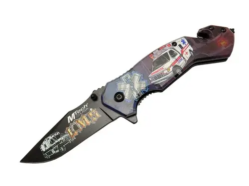 Mtech 4 23 5 İlkyardım Kurtarma / Kamp Çakı 20cm - Yarı Otomatik, Kemerlikli, Cam Kırma Ve İp Kesme Aparatlı