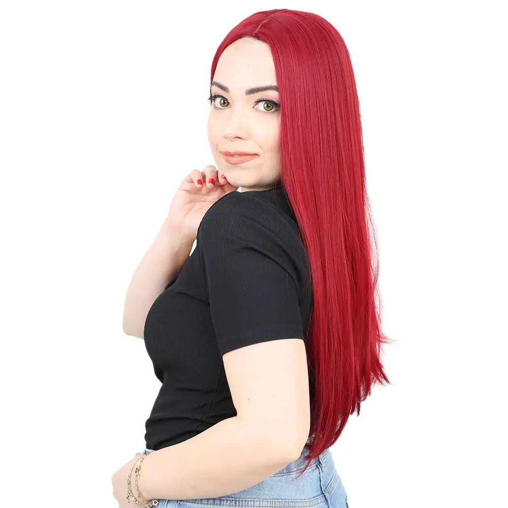 Fiber Sen Uzun Düz Peruk / Kızıl 4