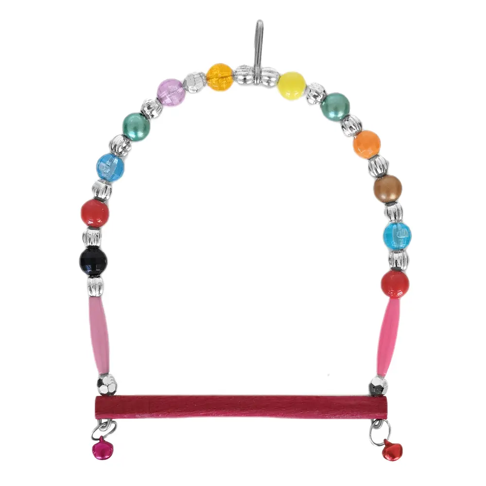 Ahşap Tünekli Şeffaf Boncuklu Kuş Salıncağı 10-12 cm Renkli 5