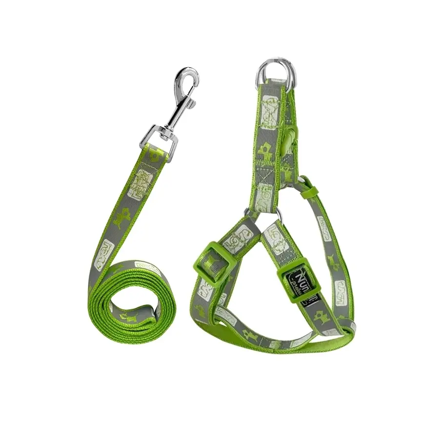Köpekli Göğüs Tasma Seti Köpek Desenli 120 cm-34 cm-47 cm Yeşil