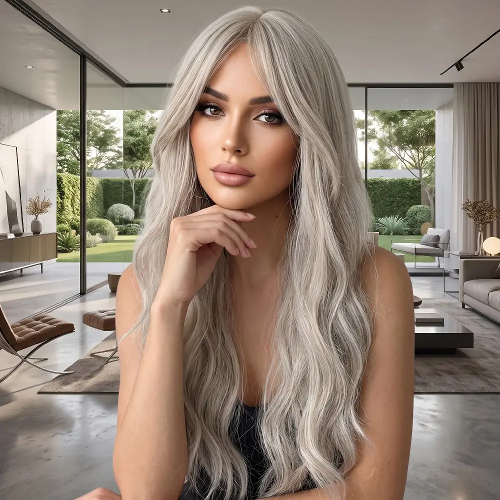 Daalı Perçemli Uzun Fiber Sen Peruk / Küllü Platin Sarı 2