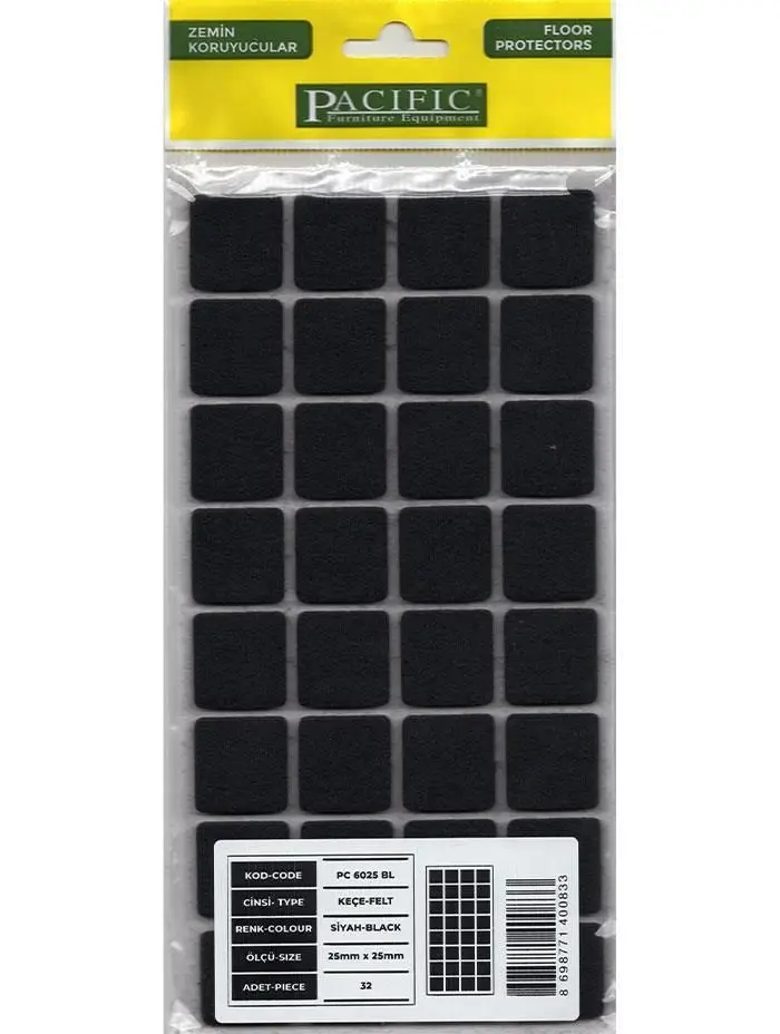 Pacific 6025 BL Yapışkanlı Keçe 25 mm X 25 mm Siyah 2