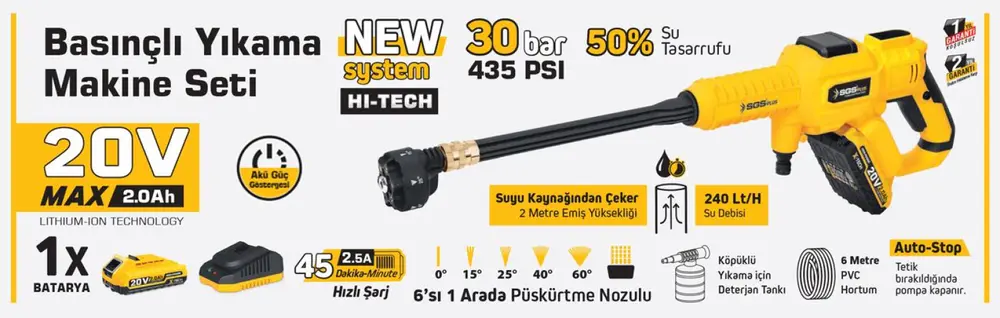 5410 Akülü Basınçlı Oto Araba Bahçe Yı sı Seti 30 Bar 2
