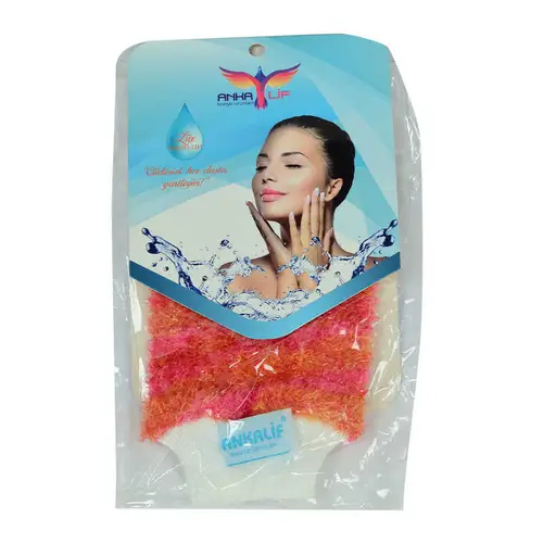 Lastikli El Geçmeli Yumuşak Eldiven Banyo Lifi Pembe-Tcu 20x10 Cm