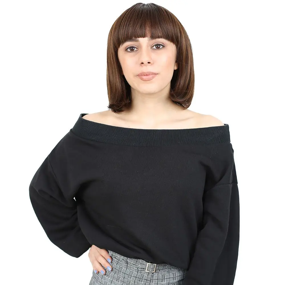 Kısa Küt Perçemli Fiber Sen Peruk / Kahve Karamel 2