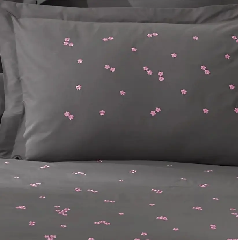 Çift Kişilik Poplin Premium Nakışlı Nevresim Spring Gri 3
