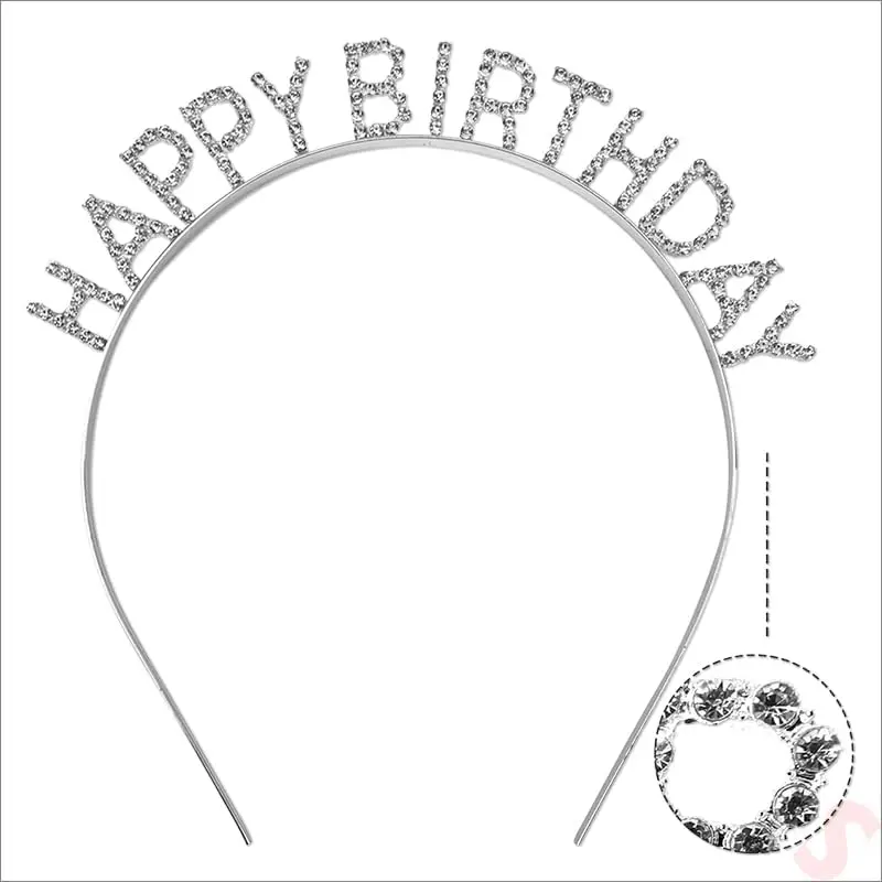 Gümüş Kristal Taşlı Happy Birthday Doğum Günü Tacı İthal Ürün A Kalite 17x16 cm 5