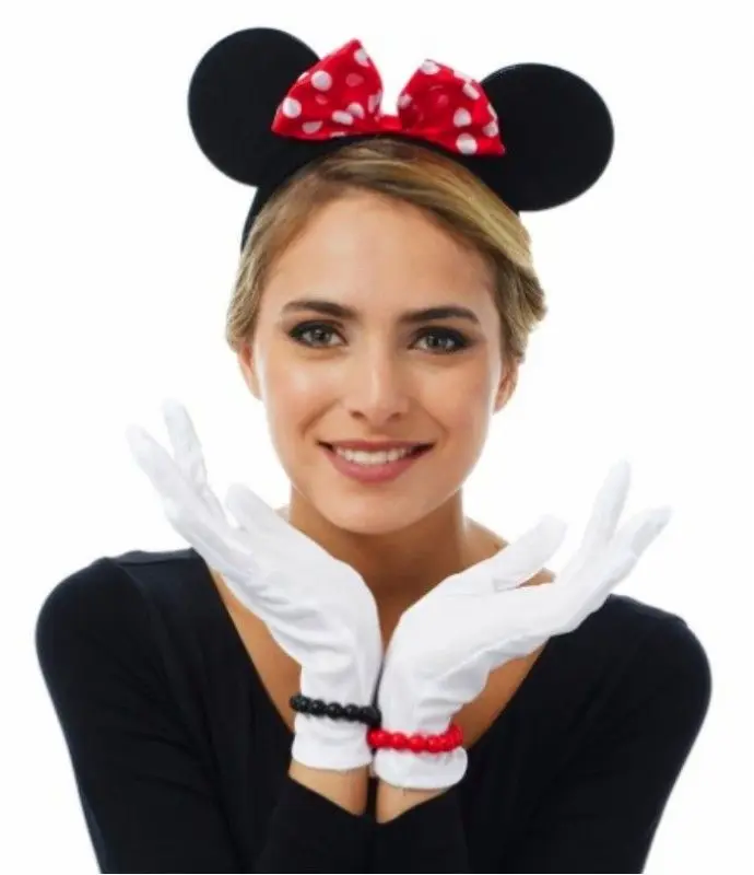 Kırmızı Fiyonklu Minnie Mouse Tacı ve Beyaz Eldiven Seti 2
