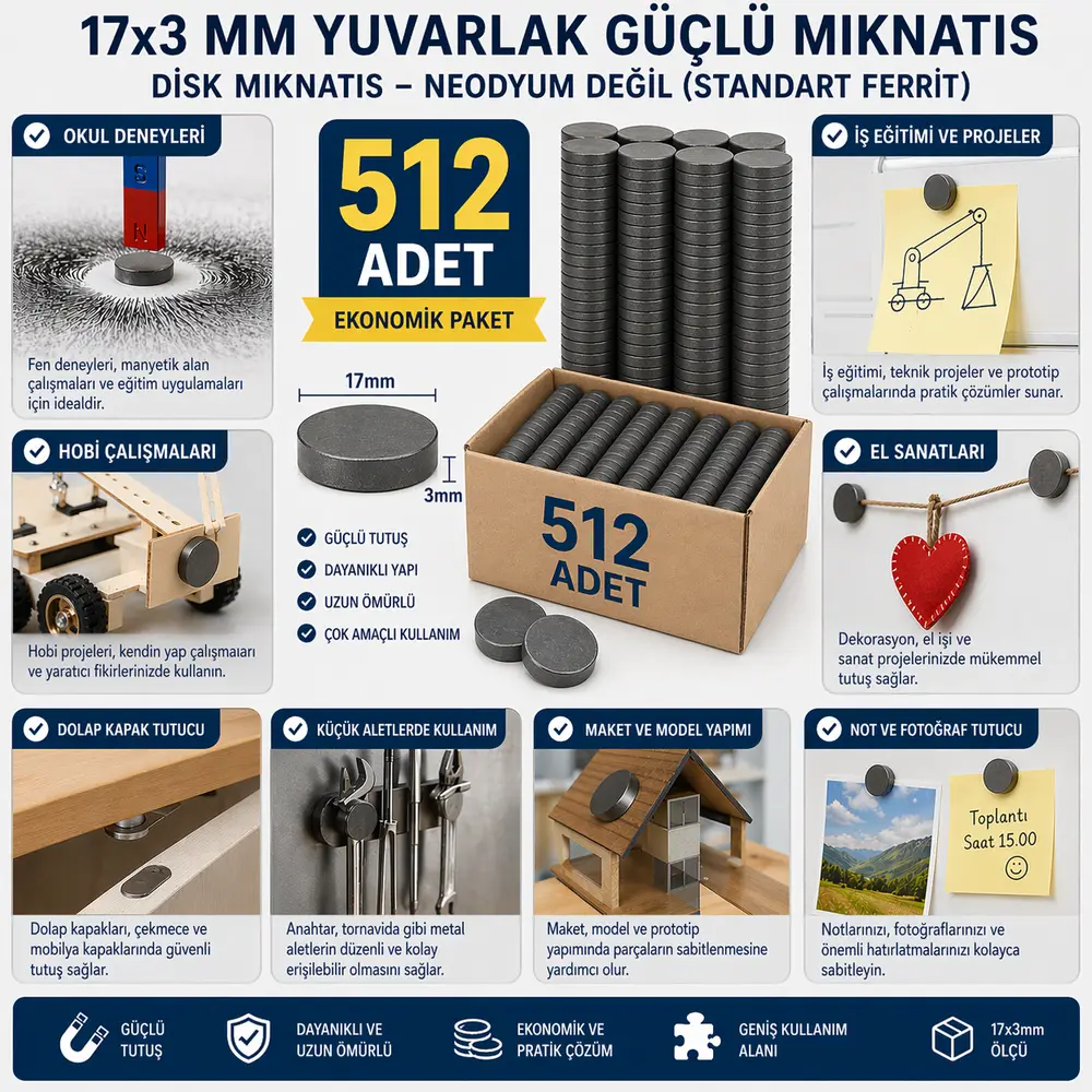 512 Adet Mıknatıs 17x3 mm Yuvarlak Güçlü Mıknatıs Disk Mıknatıs 2