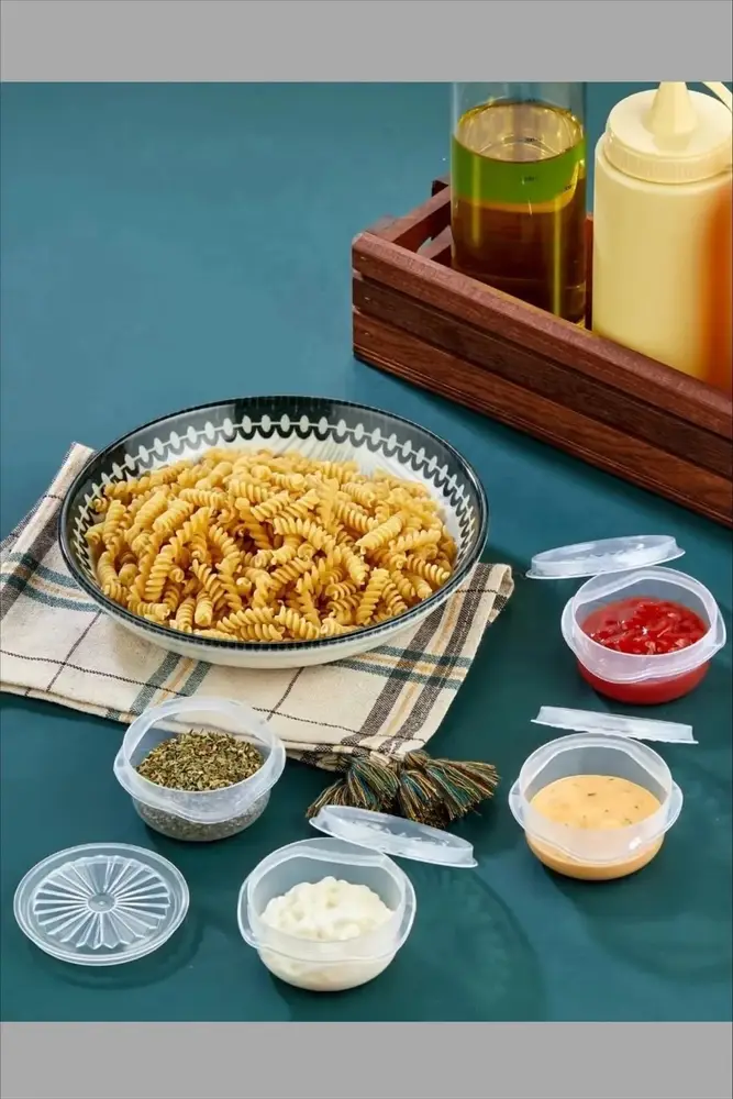 6 lı Yelpaze Kapaklı Şeffaf Mini Sosluk- Ketçap Mayonez Kabı- Kahve Yanı Şeker luk 2