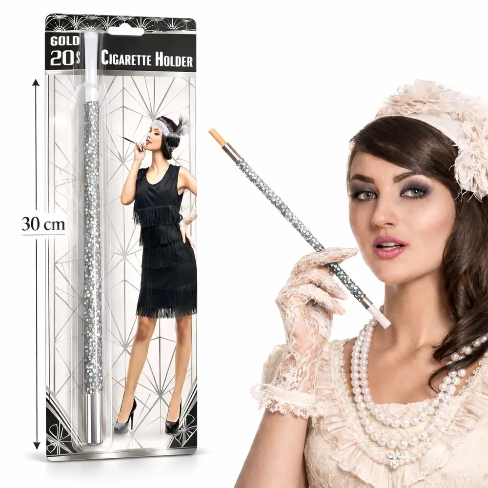 30 cm Gümüş Payetli Sigara Tutacağı – 1920’ler Gatsby Parti Aksesuarı 2