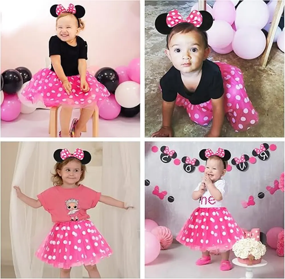 Pembe Fiyonklu Minnie Mouse Tacı Mini Kulak 5