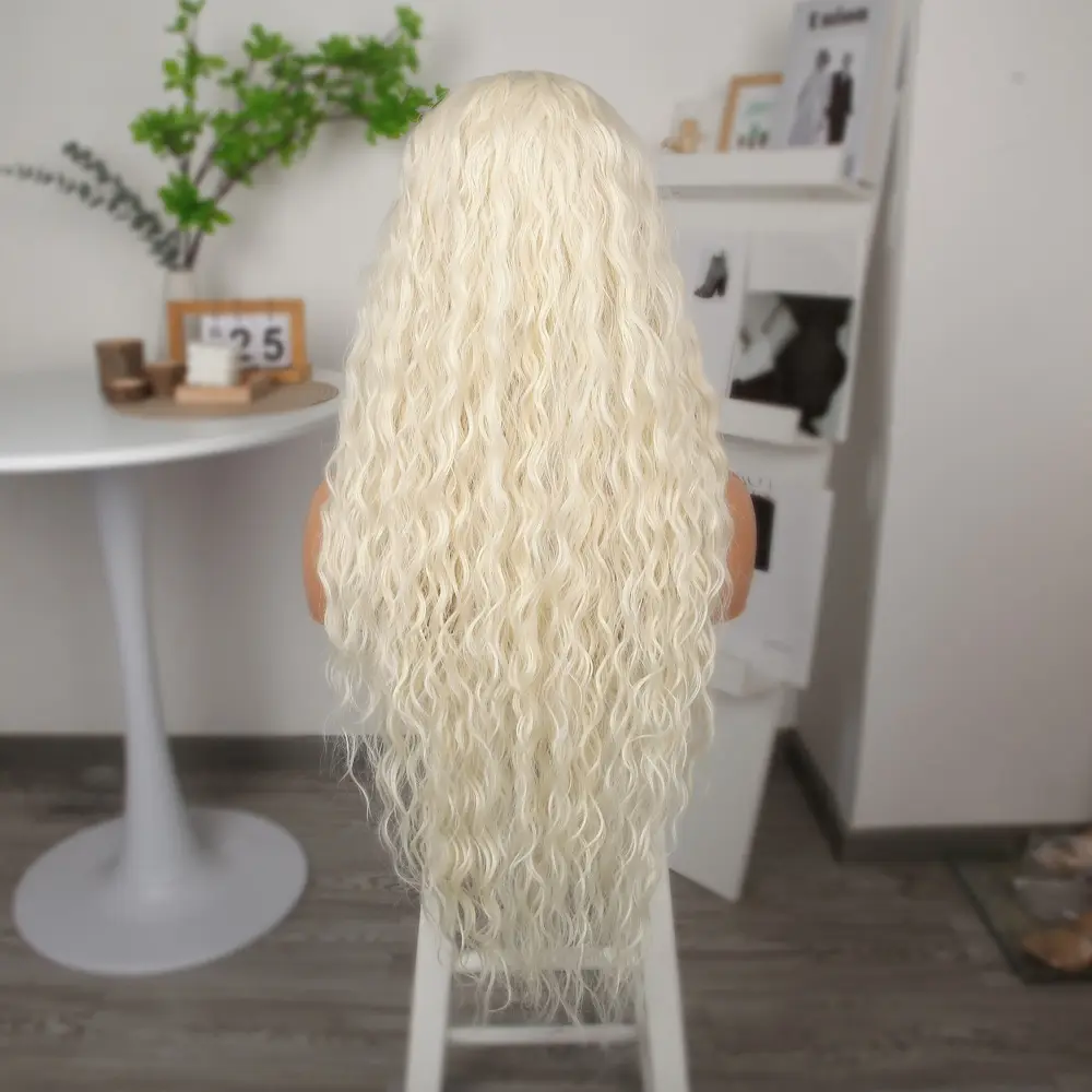 Platin Uzun Afro Daa Fiber Sen Tül Peruk 5