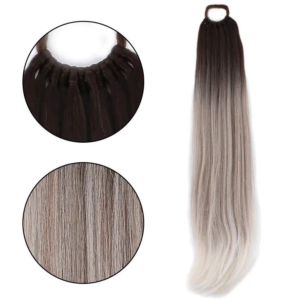 Lastik Tokalı At Kuyruğu Düz / Koyu Kumral / Gümüş Platin Ombre