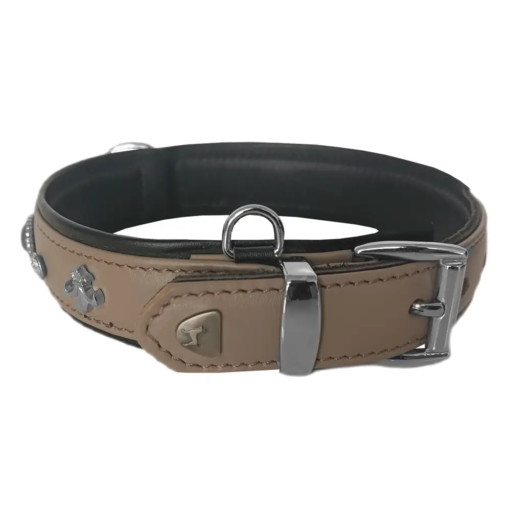 Deri Doğal Taşlı Köpek Boyun Tasması 28-33 cm X-Small Taba 7