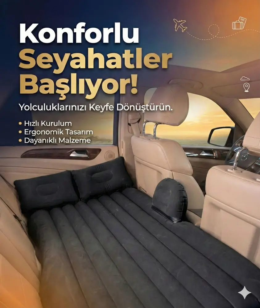 Araç İçi Şişme Yatak Araba Ve Kamp Yatağı Çanta Elektrikli Pompa Tamir Kiti Ve Yastıklı Yatak Seti 4