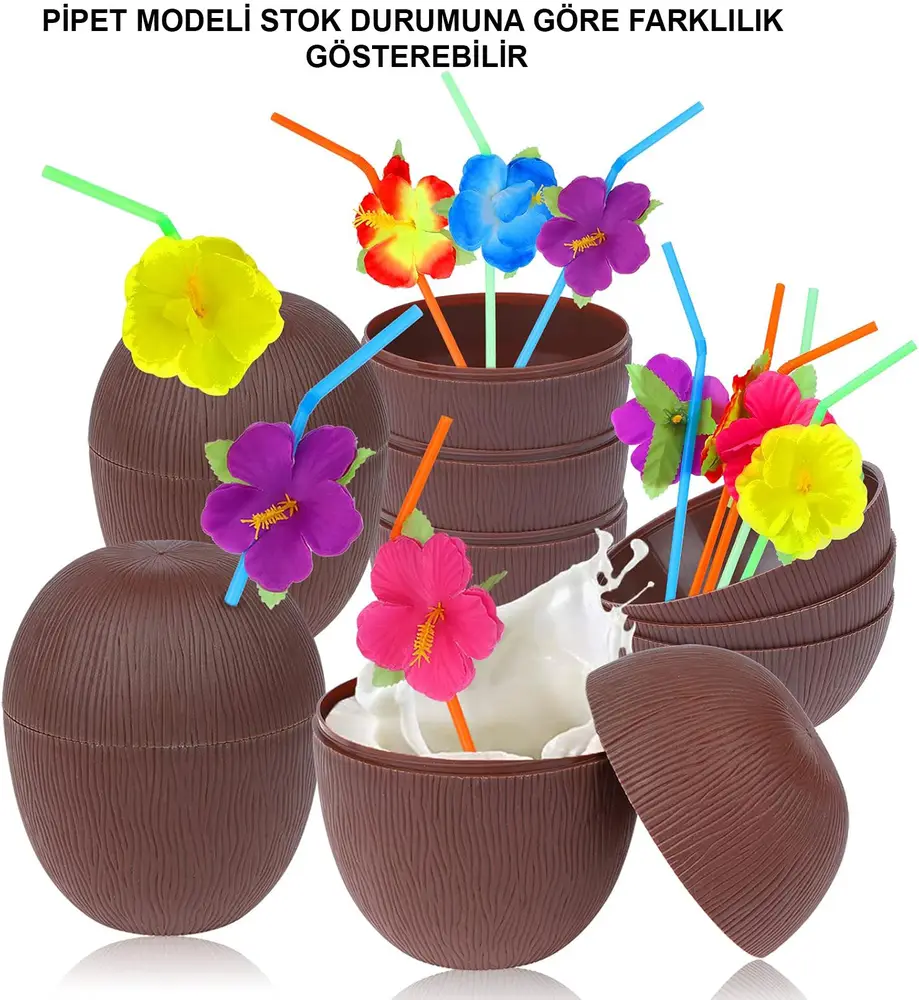 Hindistan Cevizi Hawaii Luau ha Pipetli İçecek Kabı Bardak 10x13 cm 1 Adet 2