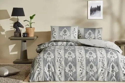Çift Kişilik Ranforce Nevresim Takımı Eda Gri