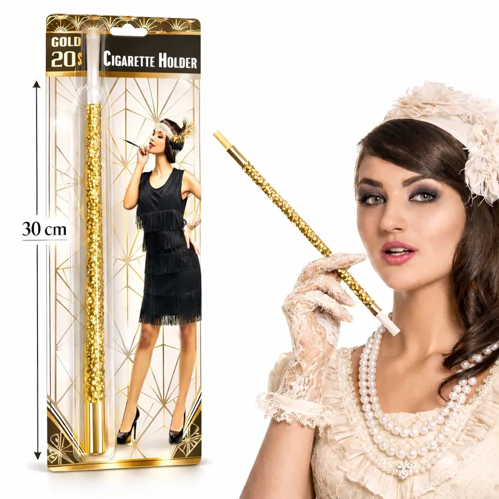 30 cm Altın Gold Payetli Sigara Tutacağı – 1920’ler Gatsby Parti Aksesuarı 2