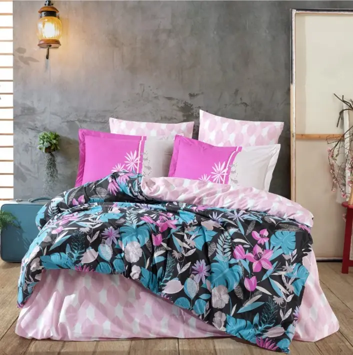 Kingsize Poplin Nevresim Eldora Fuşya